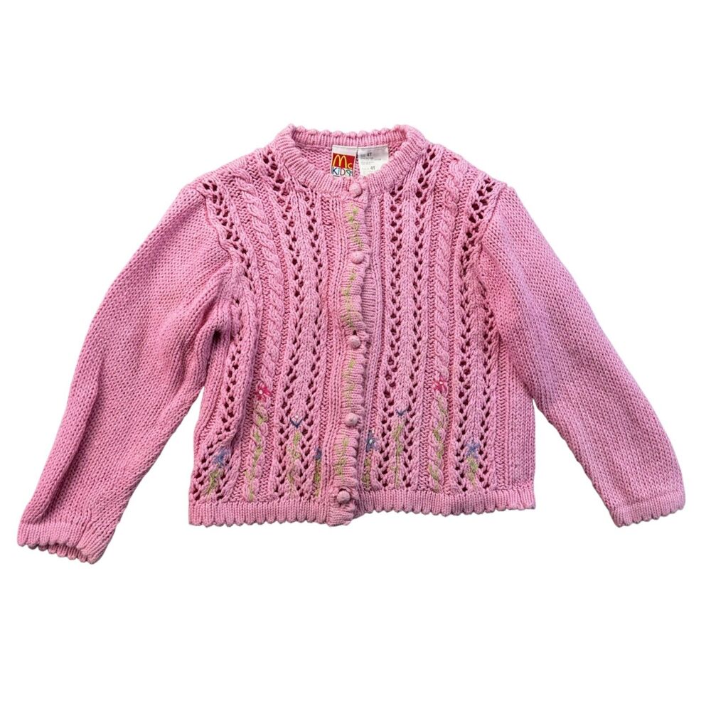 Vintage Mcdonalds McKids Sweater Cardigan Girls 4T Pink 1990s Button Front Cute